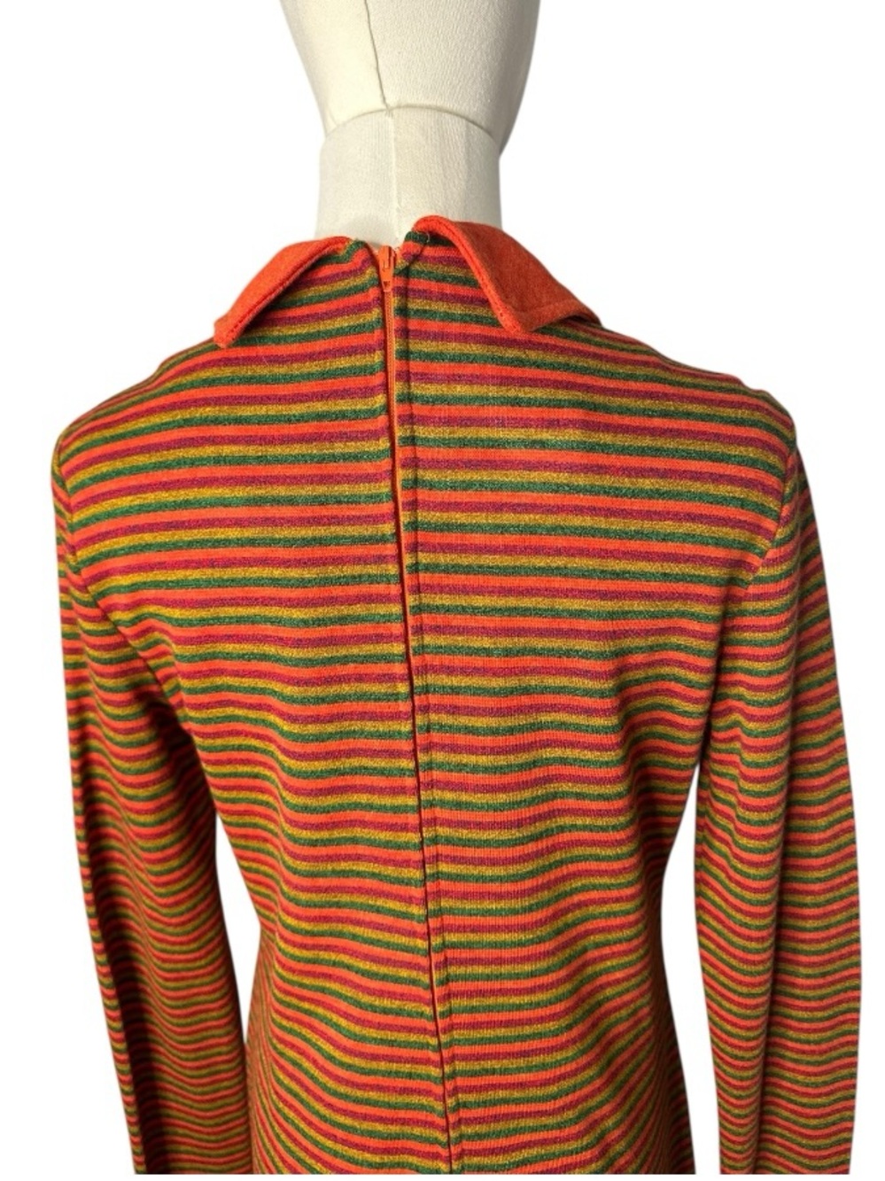 Vintage 1970s Butterfly Collar Striped A-Line Dress - Picture 6 of 12